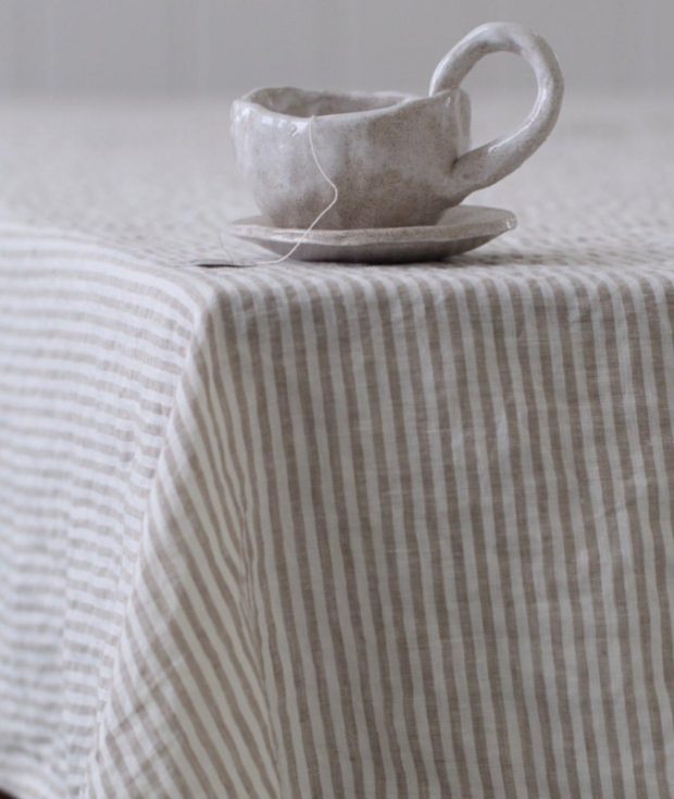 Linen Tablecloth Available In Striped, Linen Tablecloth Round Table