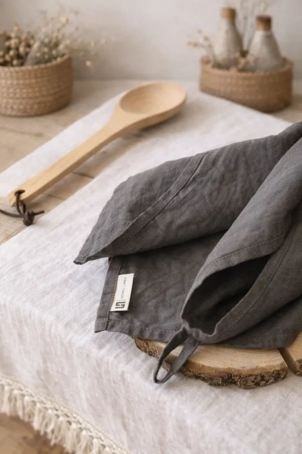 Linen Tea Towel in Gray