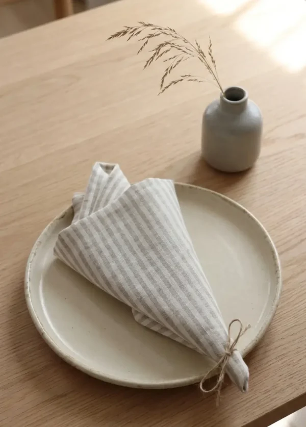 Linen Napkin Set of 2 in Natural Stripes