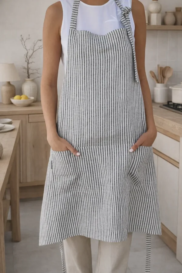 Linen Apron in Black Stripe