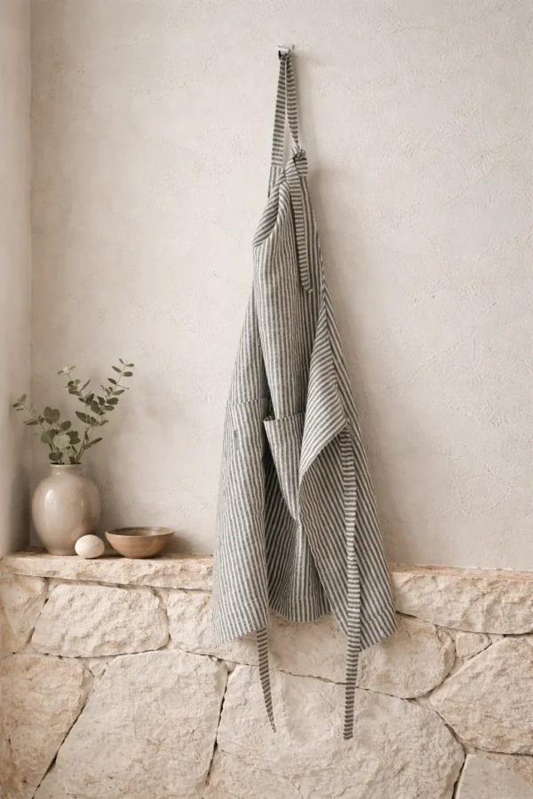Linen Apron in Black Stripe