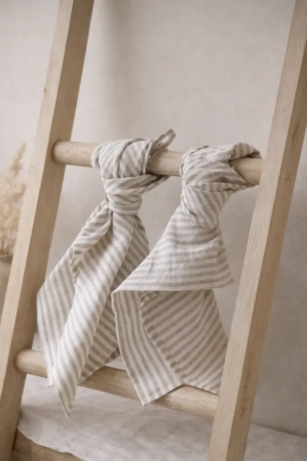 Linen Tea Towel in Natural Stripe