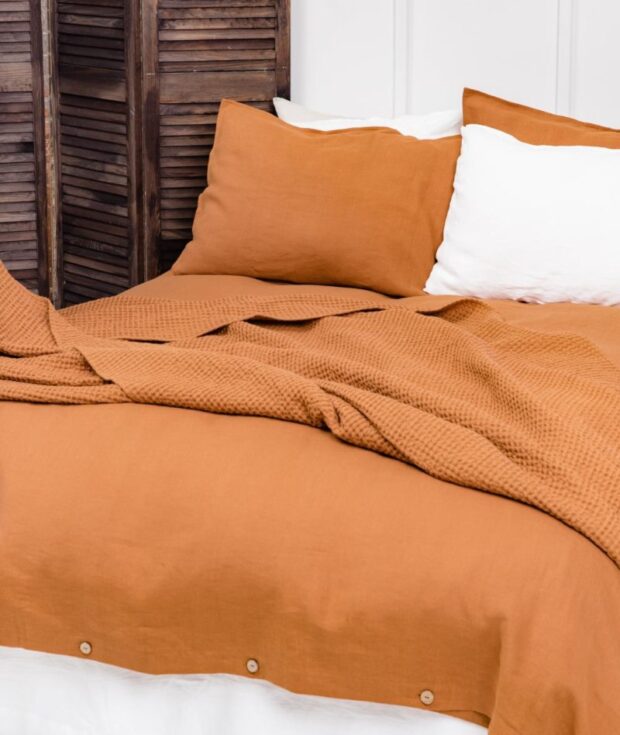 Linen Waffle Bedspread Available In, Orange Duvet Cover
