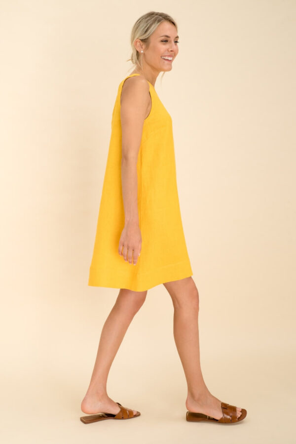 yellow short linen dress