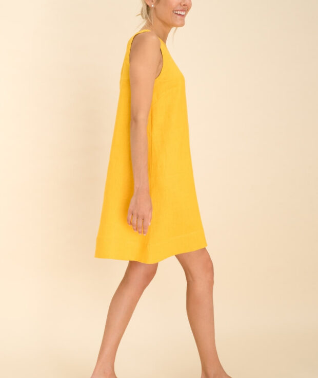 yellow short linen dress