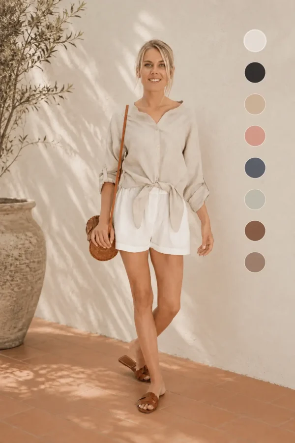 Tie-front Linen Shirt. Various colors