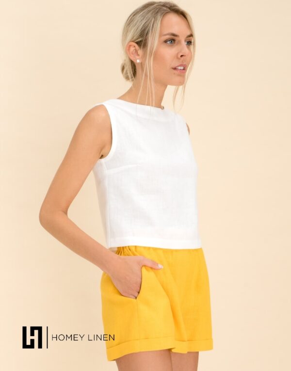 women's yellow linen shorts