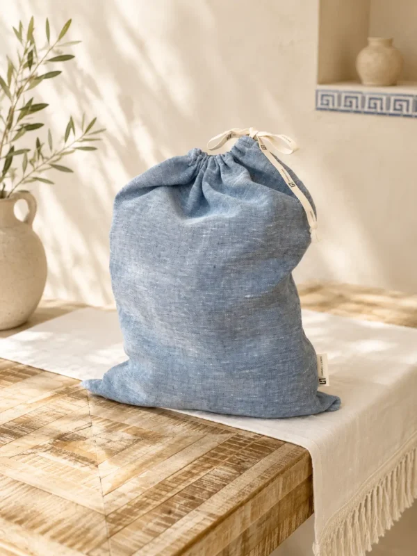 Linen Bread Bag in Blue Melange