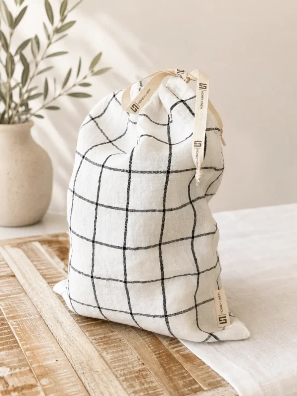 Linen Bread Bag in Charcoal Grid