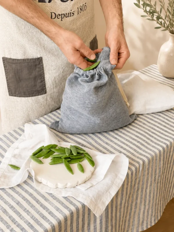 Linen Bread Bag in Blue Melange