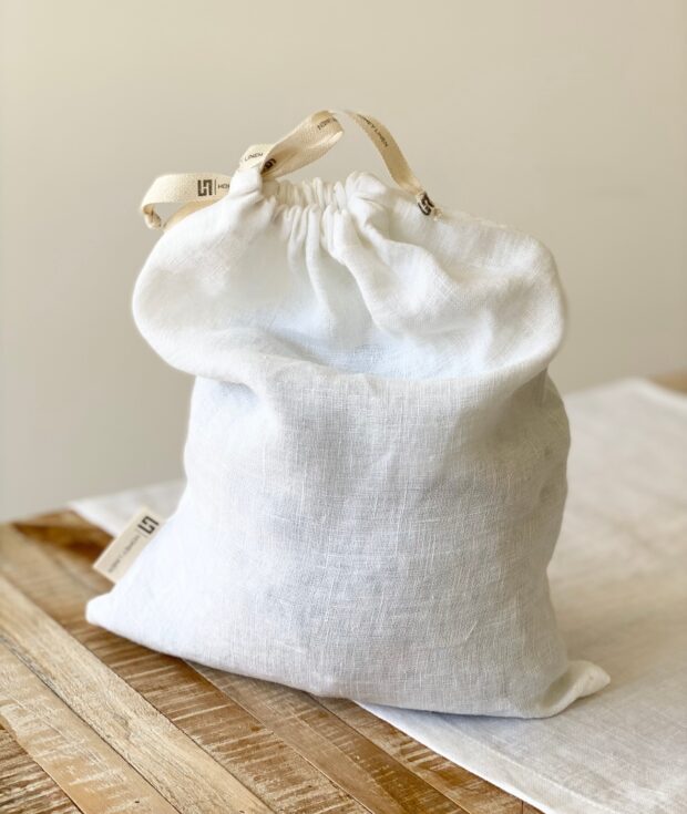 white linen bread bag