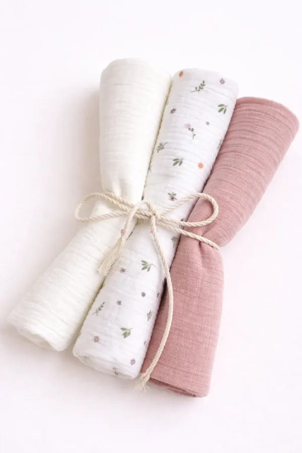 Muslin swaddle blankets set of 3 for baby girl – soft 100% cotton, handmade in Lithuania