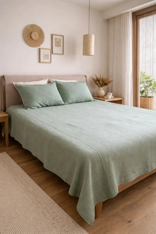 Mint Muslin Gauze Bedspread