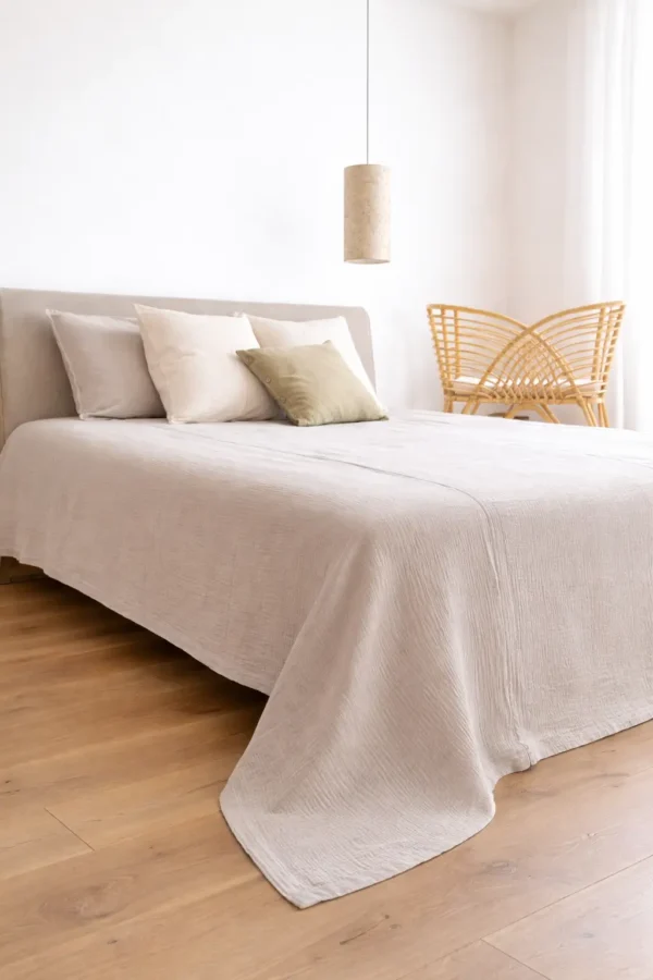 Grey Beige Muslin Gauze Bedspread